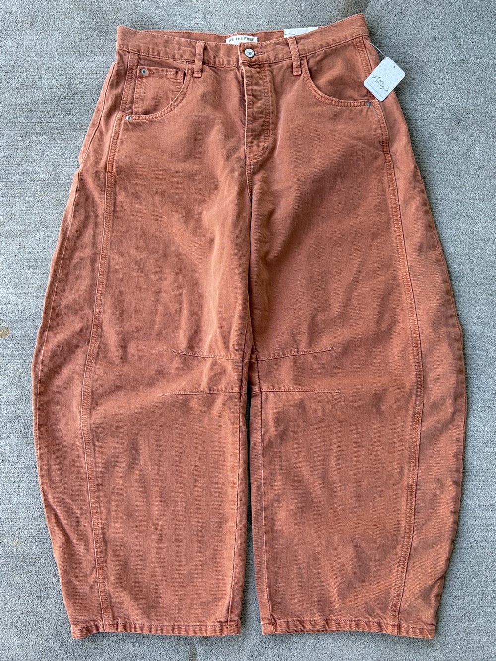 We the free free people good luck barrel mid rise denim jeans orange rust NWT
